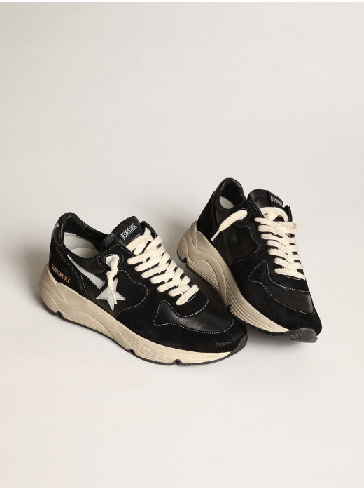 Men’s Running Sole in black nappa leather and suede with a white star