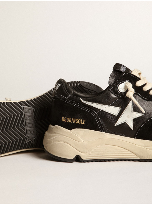 Men’s Running Sole in black nappa leather and suede with a white star