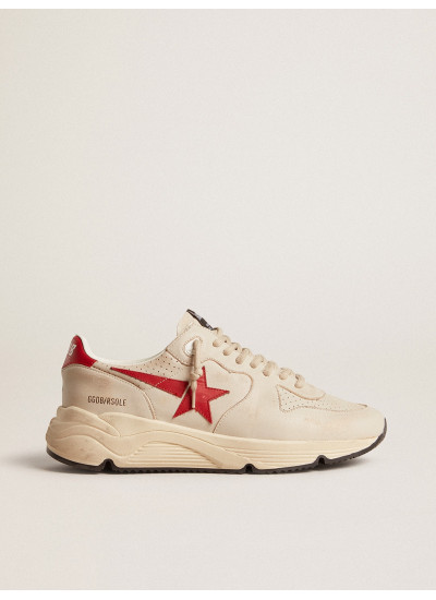 Men's Running Sole in gray nappa leather with red nappa leather star and heel tab