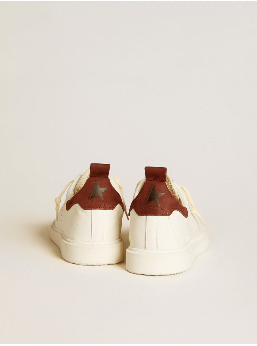 Men’s Starter LTD in white leather with burgundy nubuck heel tab