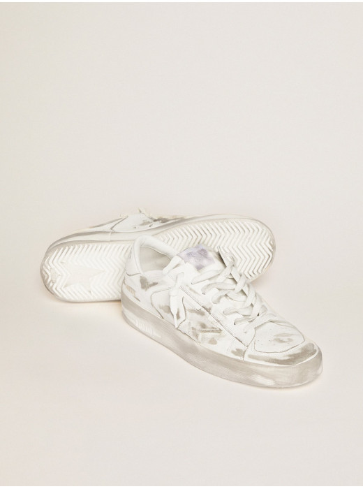 Stardan in white leather with white leather star and heel tab