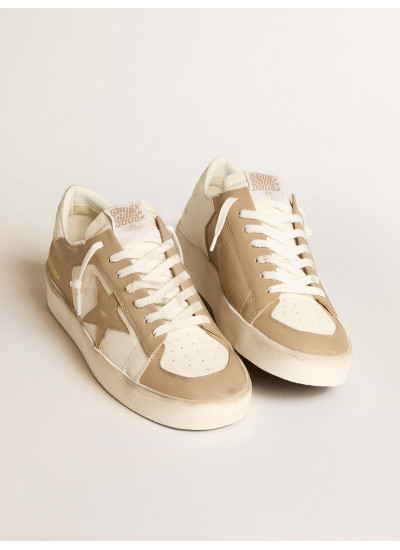 Men's Stardan in white and beige leather with beige star and white heel tab