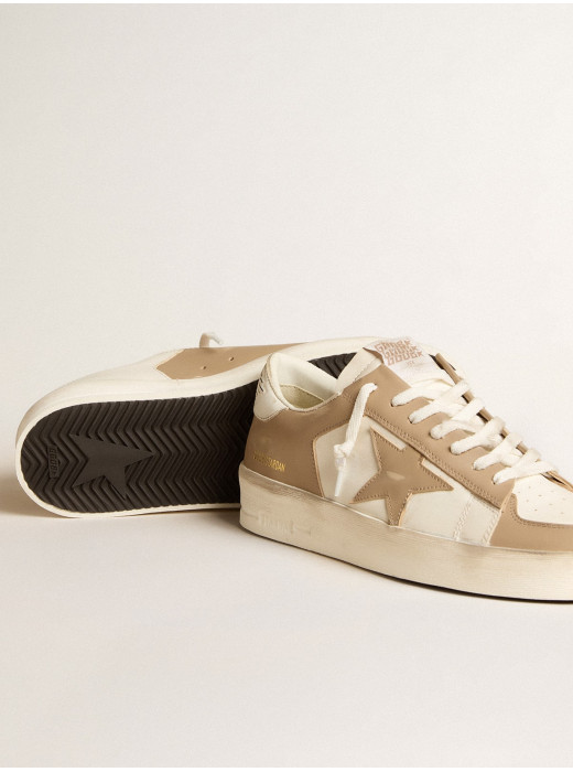 Men's Stardan in white and beige leather with beige star and white heel tab