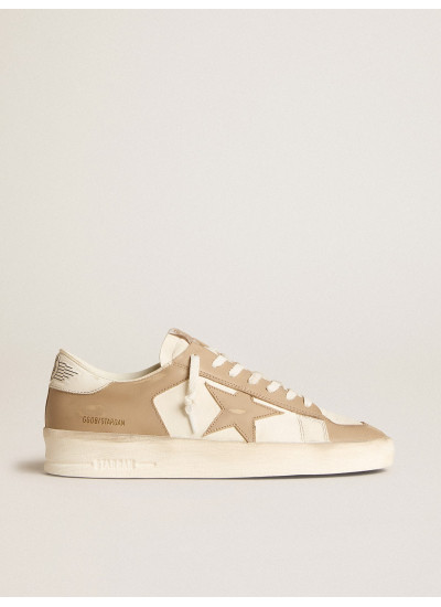 Men's Stardan in white and beige leather with beige star and white heel tab