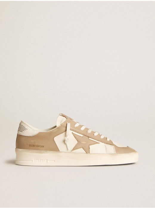 Men's Stardan in white and beige leather with beige star and white heel tab