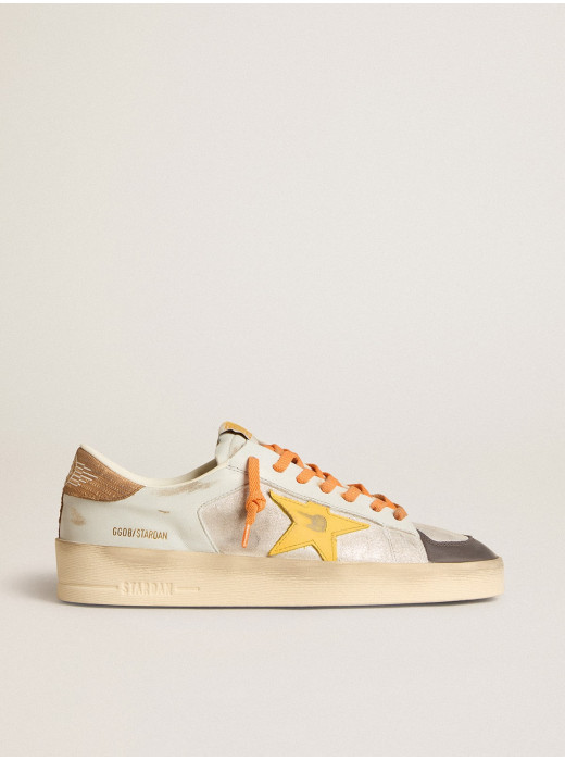 Men's white Stardan with ocher leather star and nubuck inserts