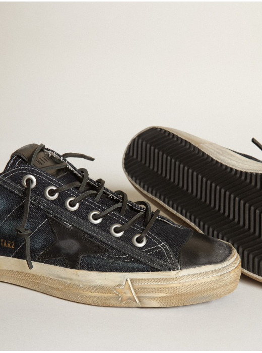 V-Star sneakers in midnight-blue denim with black leather star and toe