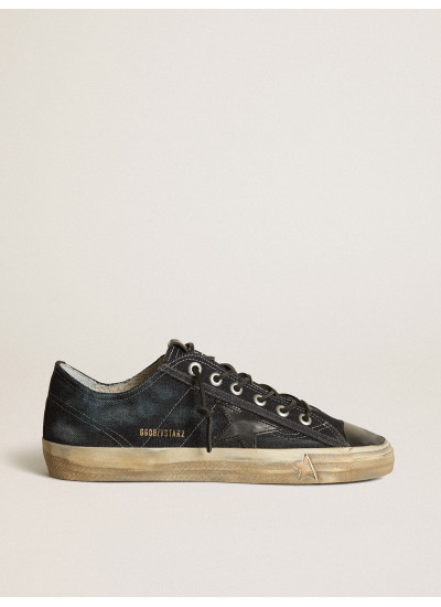 V-Star sneakers in midnight-blue denim with black leather star and toe