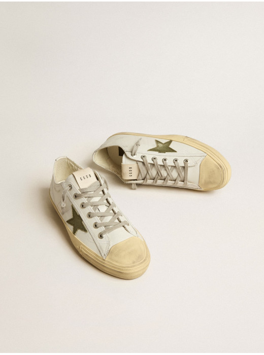 Men's V-Star in white leather with green canvas star