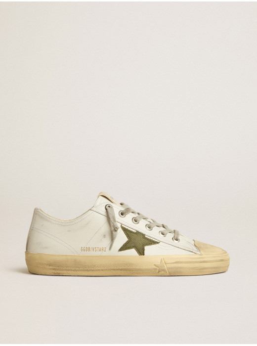 Men's V-Star in white leather with green canvas star