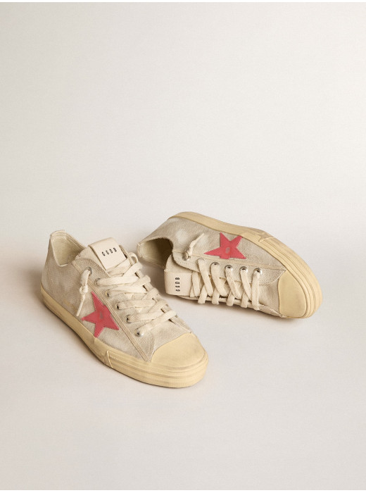 Men's V-Star in light gray canvas with a red leather star