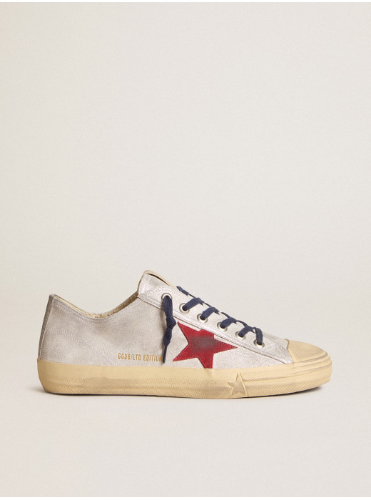 Men's V-Star LTD in silver metallic suede with red suede star