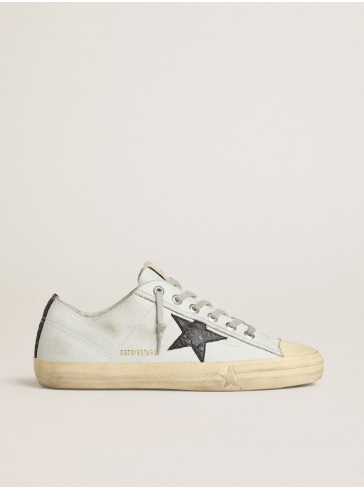 V-Star in leather with black crocodile-print leather star and heel tab