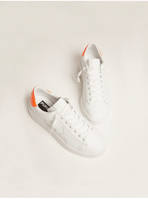 White Purestar sneakers with fluorescent orange heel tab