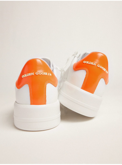 White Purestar sneakers with fluorescent orange heel tab