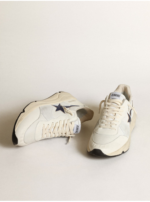 Running Sole in white leather and mesh with blue laminated leather star