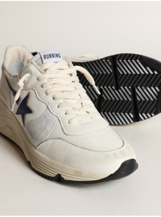 Running Sole in white leather and mesh with blue laminated leather star