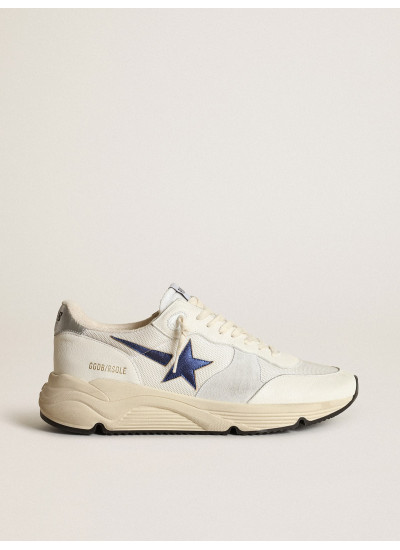 Running Sole in white leather and mesh with blue laminated leather star