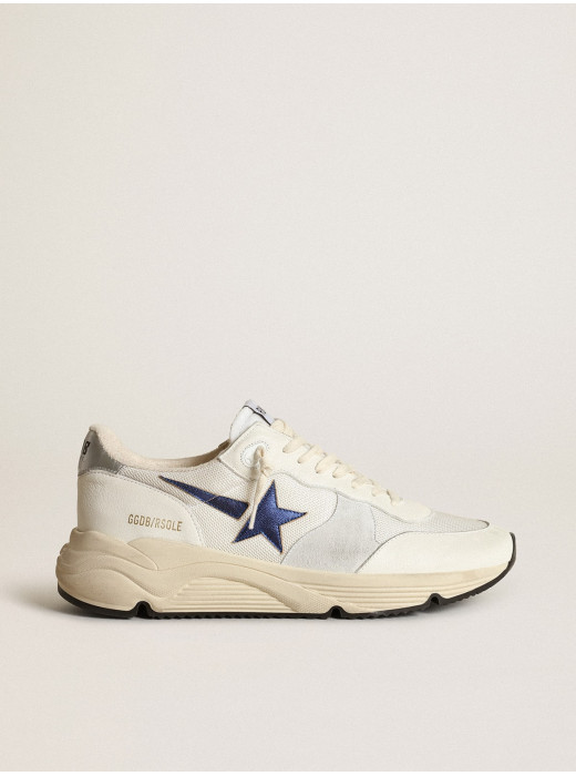 Running Sole in white leather and mesh with blue laminated leather star