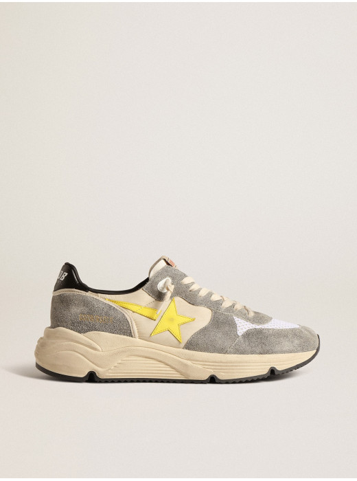 Running Sole in beige nylon and gray suede with yellow star