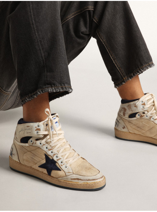 Men's Sky-Star in cream-colored nylon and leather with blue suede star