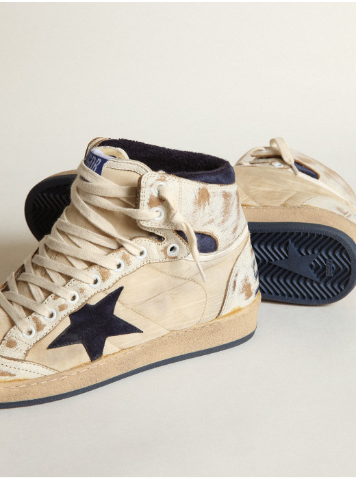 Men's Sky-Star in cream-colored nylon and leather with blue suede star