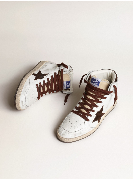 Men’s Sky-Star in white nappa leather with a chocolate suede star