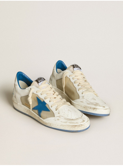 Men's Ball Star LAB in white leather with light blue leather star and white heel tab