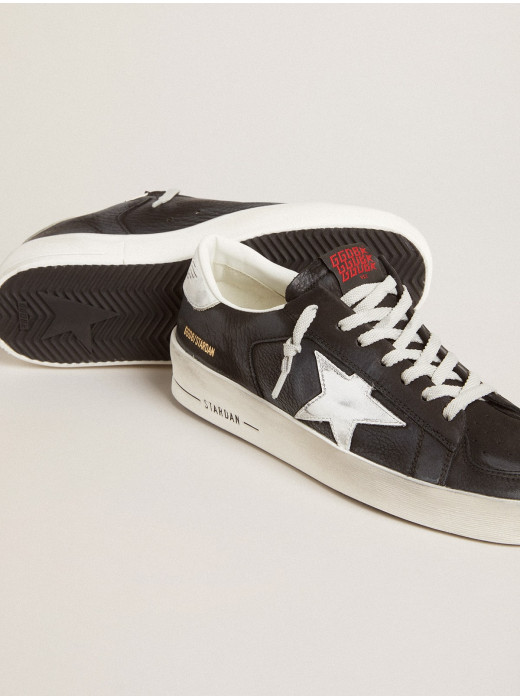 Stardan in black nubuck and mesh with gray leather star and heel tab