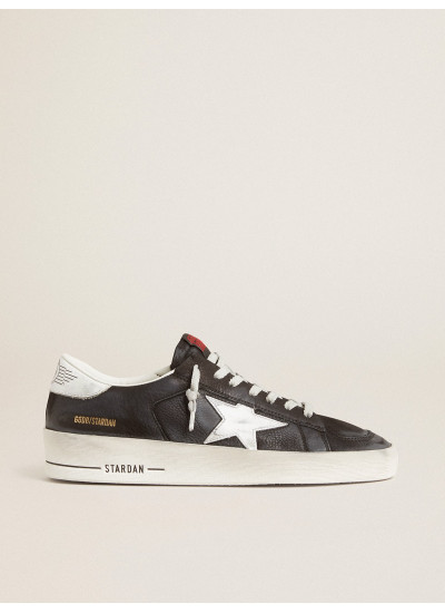 Stardan in black nubuck and mesh with gray leather star and heel tab