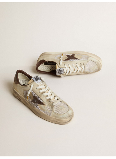 Stardan in nubuck and mesh with brown lizard-print leather star