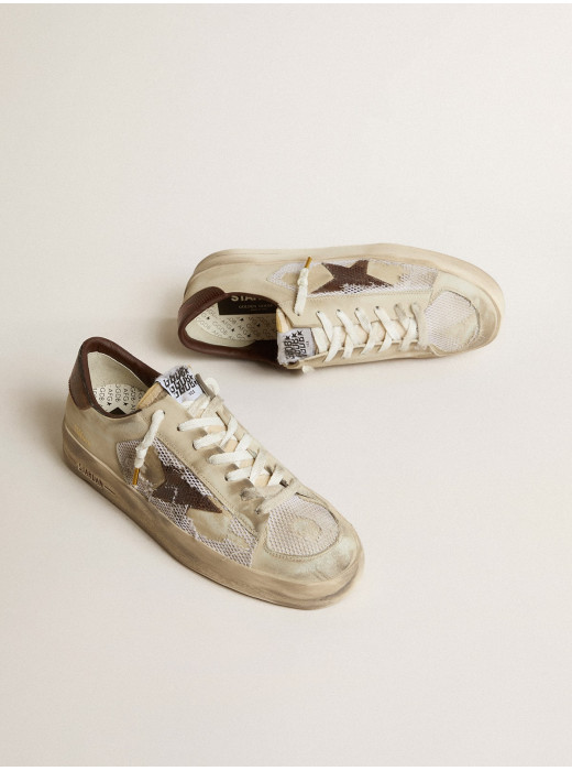 Stardan in nubuck and mesh with brown lizard-print leather star