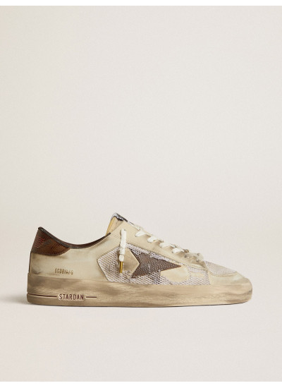 Stardan in nubuck and mesh with brown lizard-print leather star