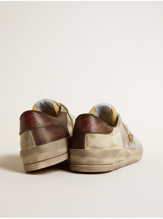 Stardan in nubuck and mesh with brown lizard-print leather star