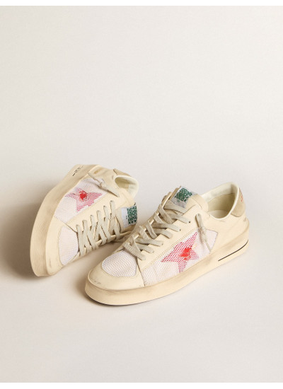 Men's Stardan in white leather and mesh with red star and sand-colored heel tab