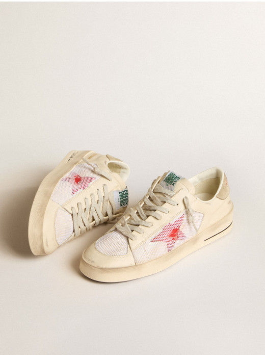 Men's Stardan in white leather and mesh with red star and sand-colored heel tab