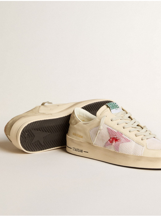 Men's Stardan in white leather and mesh with red star and sand-colored heel tab