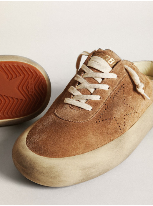 Men's Space-Star Sabots in tobacco suede with perforated star