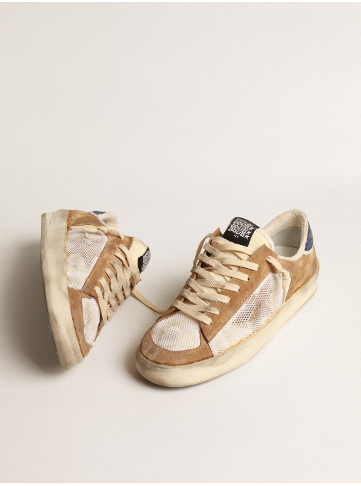 Stardan in beige nylon and mesh with tobacco suede inserts