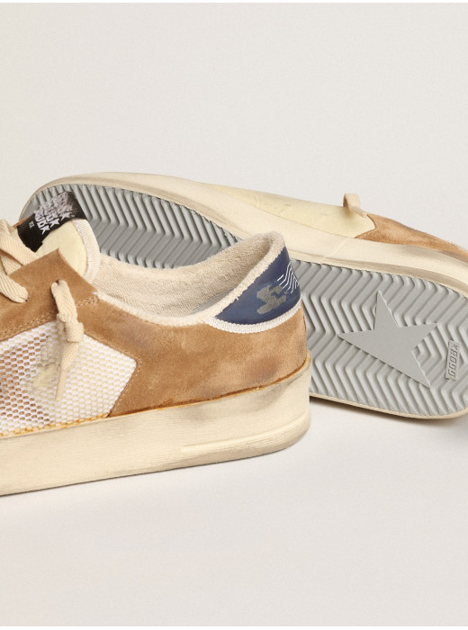 Stardan in beige nylon and mesh with tobacco suede inserts