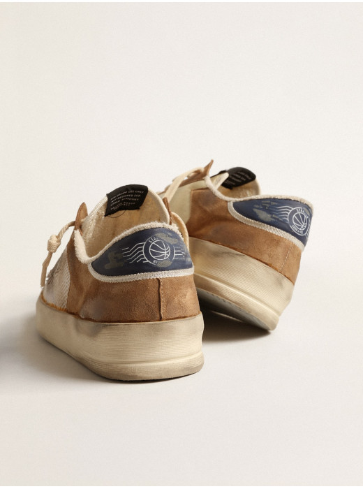 Stardan in beige nylon and mesh with tobacco suede inserts