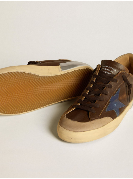 Men's Super-Star in leather with blue leather star and beige nubuck heel tab