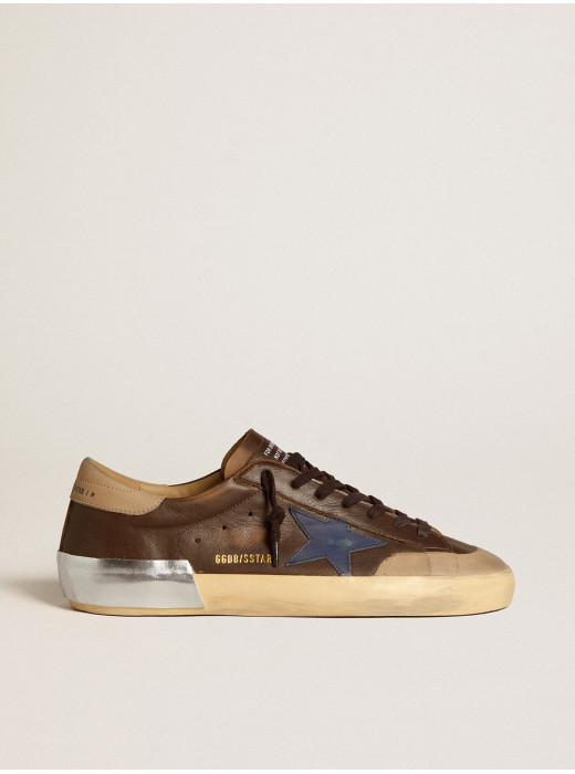 Men's Super-Star in leather with blue leather star and beige nubuck heel tab