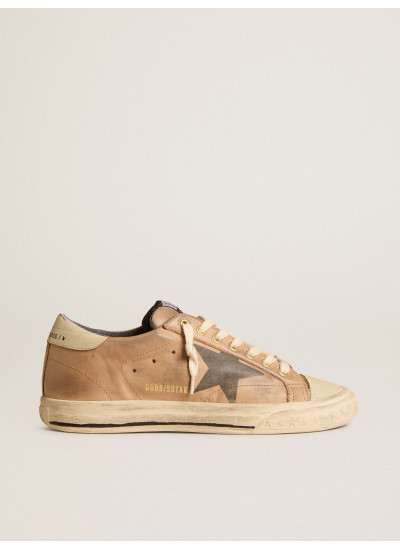 Men's Super-Star in beige nubuck with black printed star and leather heel tab