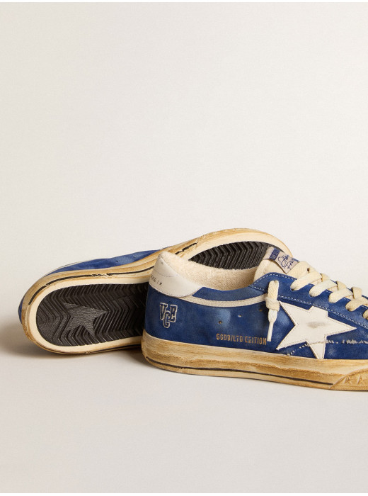 Super-Star in blue suede with white leather star and heel tab