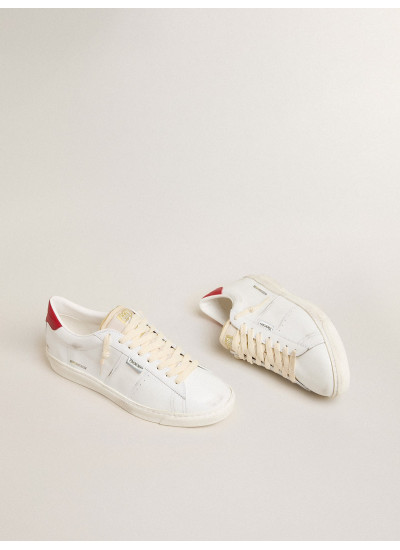 Matchstar in glossy white leather with glossy red leather heel tab