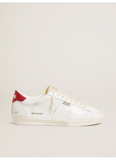 Matchstar in glossy white leather with glossy red leather heel tab