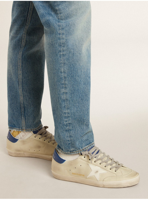 Men's Super-Star LTD in nubuck with white leather star and blue heel tab