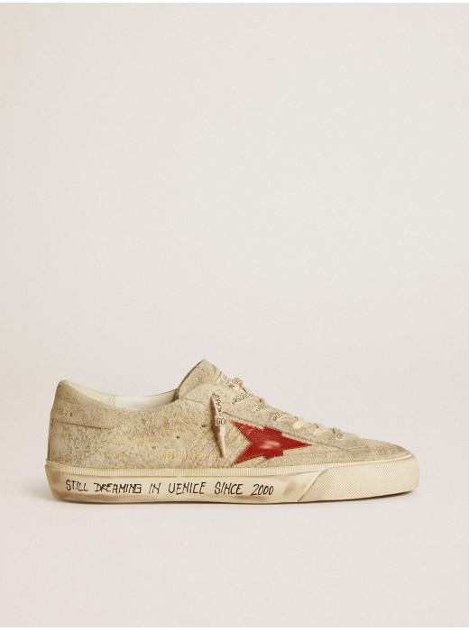 Men's Super-Star LTD in gray suede with red leather star