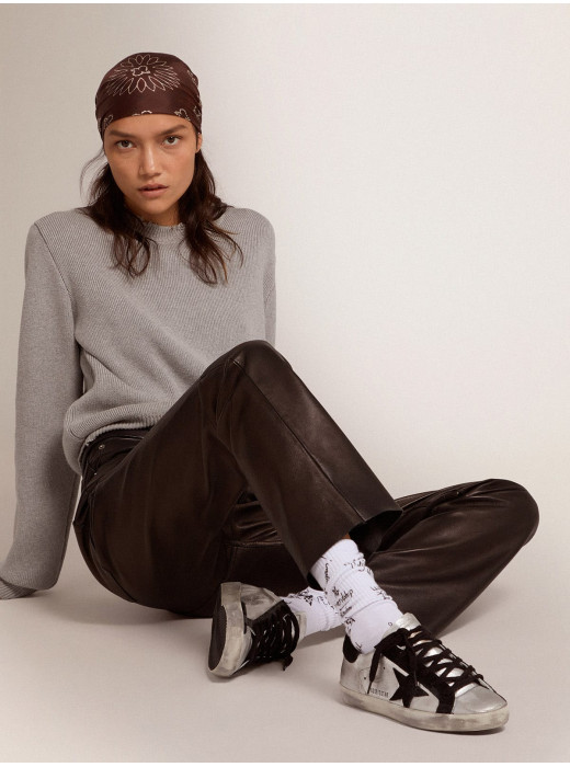 Women's Super-Star in silver leather with contrasting inserts